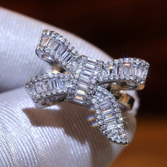 925 Silver Diamond Bow Engagement Ring New